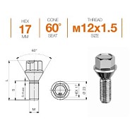Болт M12x1.5 S30 H17 Zn конус Ellis B17BCN30